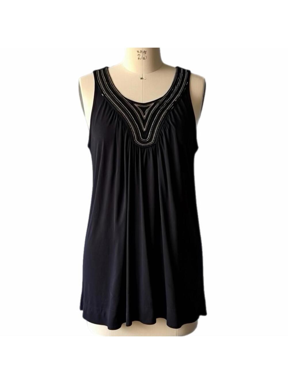 White House Black Market Black Top Embellished Neck Large